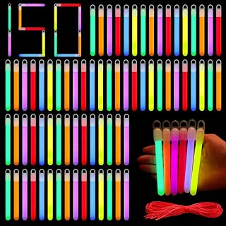 150 Pcs 4 Inch Glow Sticks Bulk Macarons Emergency Sticks with String | 12-Hour Bright Light Stick Duration Colourful Glow Stick for Camping Fishing Rave Easter Halloween Christmas New Year Concert