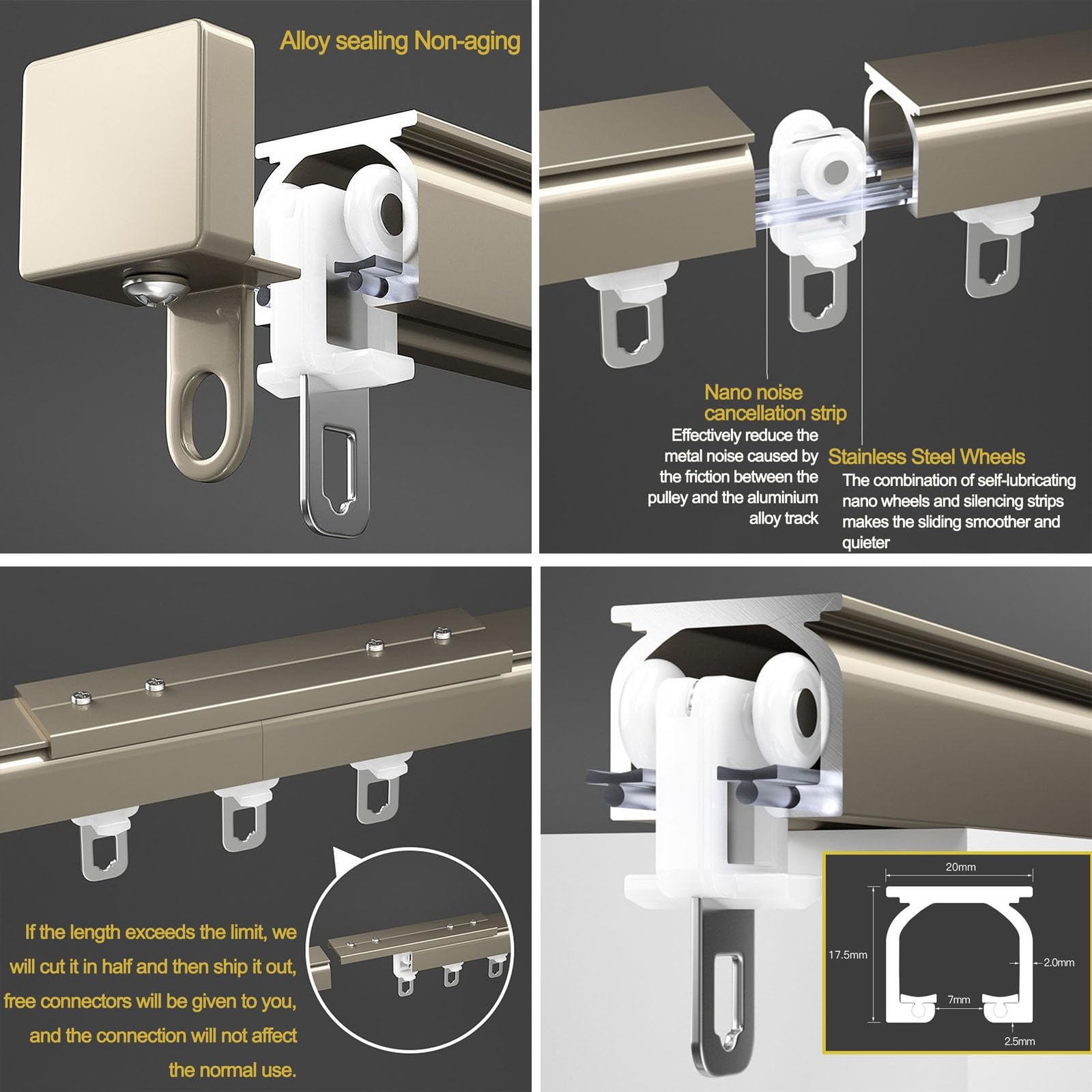 Aluminium Vorhangschiene 260cm - Verstellbare Gardinenstange Mit Clips