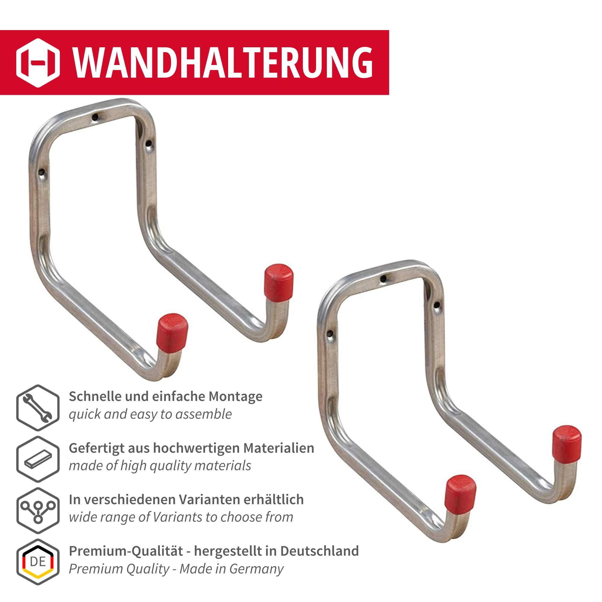 Gedotec Soporte de pared acero galvanizado | DUO | 2 piezas portaherramientas para atornillar | doble gancho de pared 173 mm | gancho multiuso de metal | gancho a rosca garaje