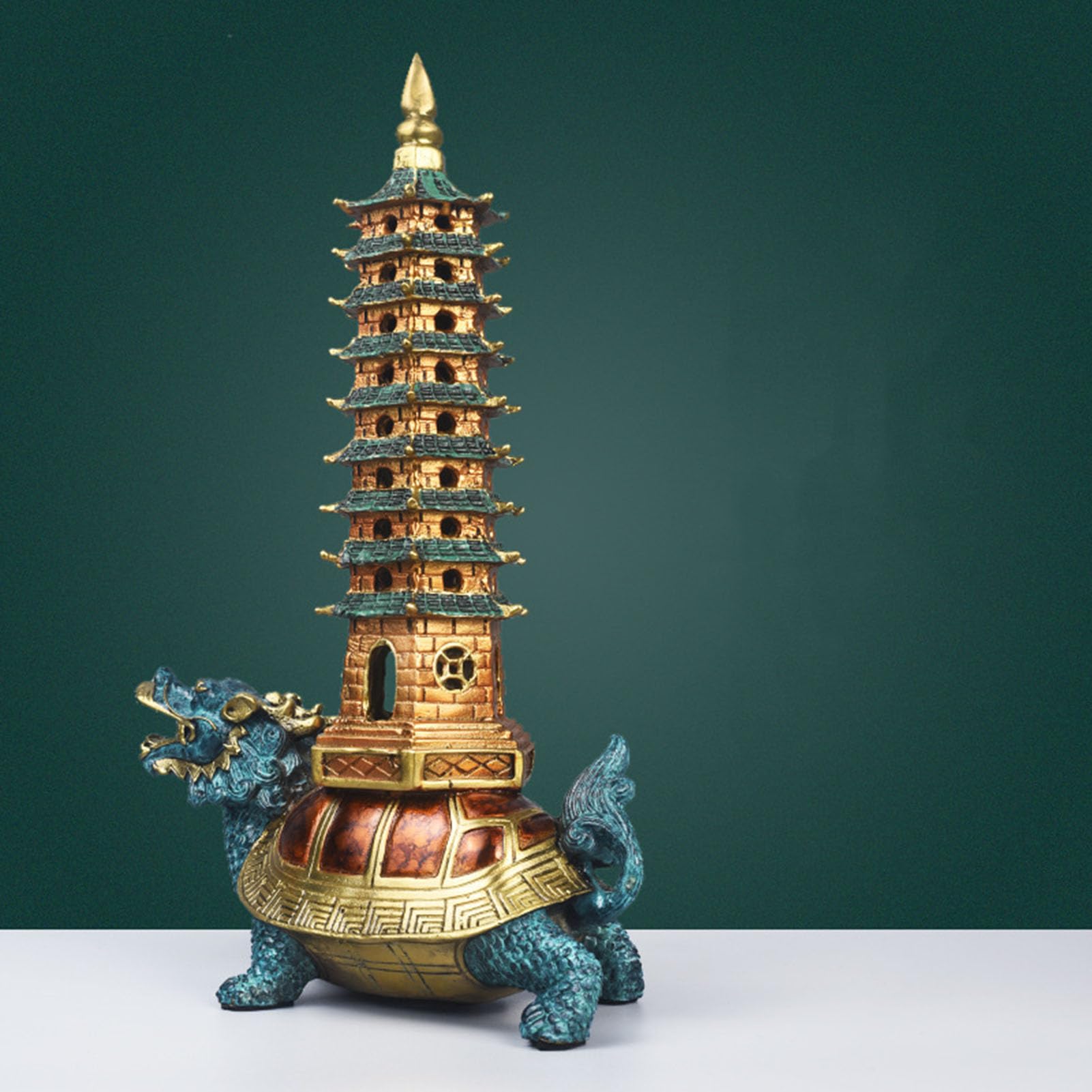 Posąg Fengshui Mosiężny smoczy żółw Wenchang Pagoda 10,62 cala (wys.)