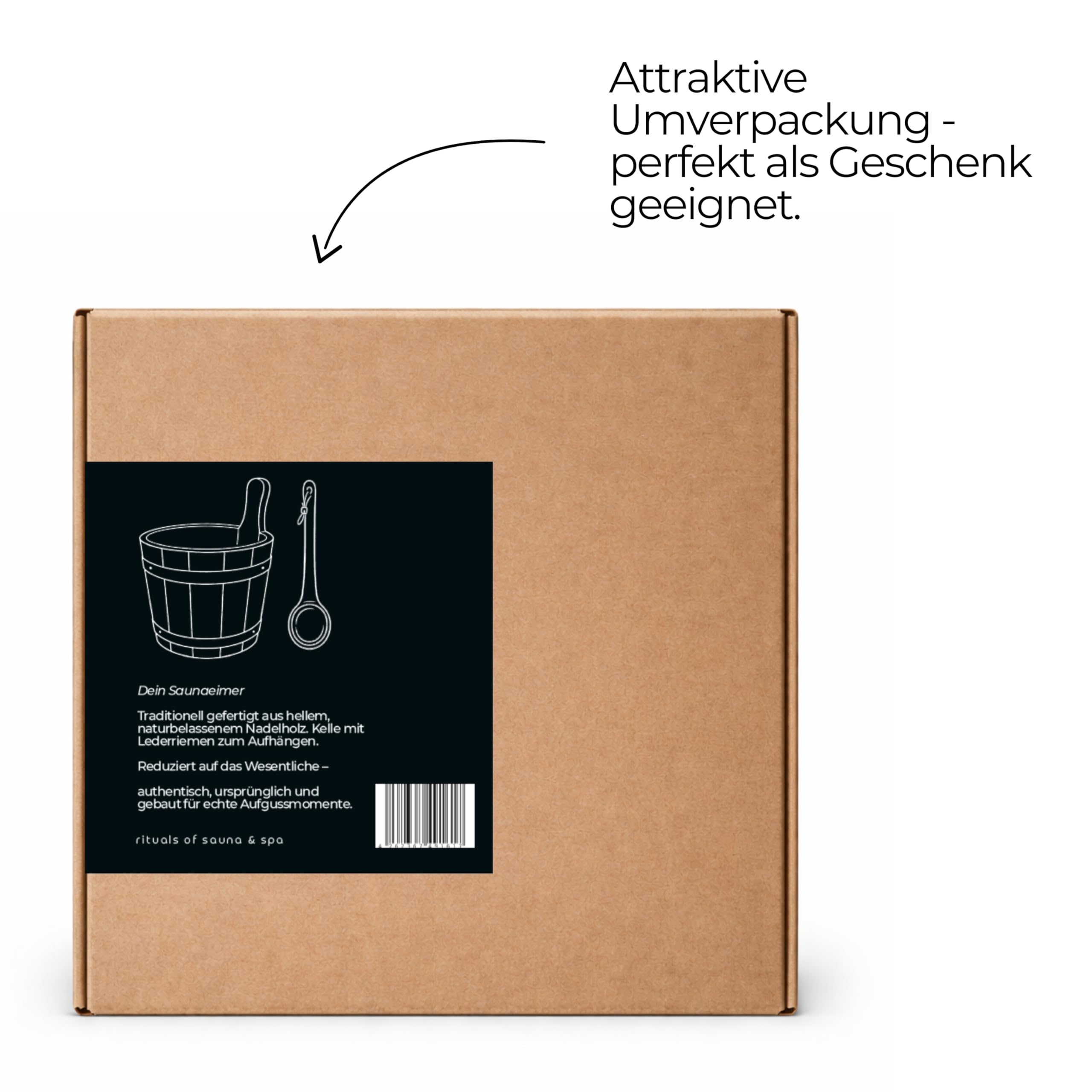 wellow® Sauna-Eimer mit Kelle 5 L – Saunaeimer aus 100% nordischer Fichte, naturbelassen – inkl. auslaufsicherem Einsatz & Holzgriff – Saunazubehör Aufguss-Set in deutscher Qualität