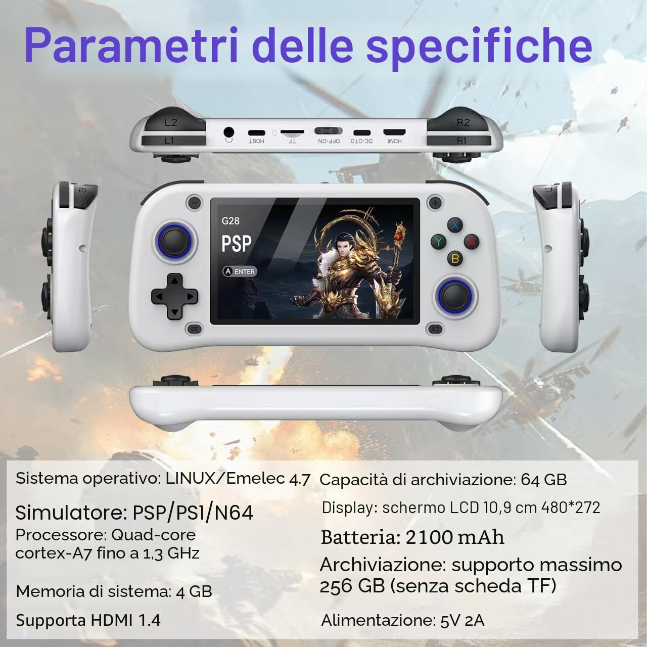 Nuova console da gioco palmare, 64 GB di memoria interna con 15.000 giochi, sistema Linux, console portatile per videogiochi, schermo IPS da 4,3 pollici, oltre 30 emulatori e sistema Linux (nero, 64 G
