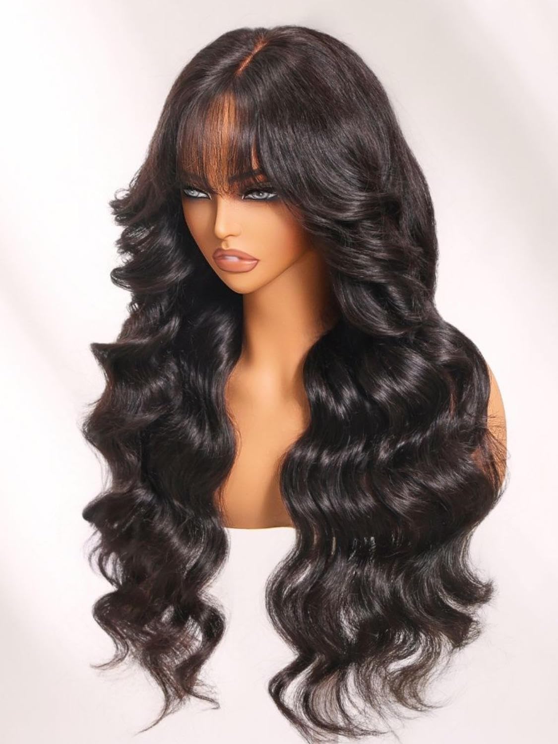 Beauty Forever Bye Bye Knots Glueless Fluffy Body Wave Curtain Bangs Wig Pre Plucked Pre Cut 7x5 Lace Front Human Hair Loose Wave Pre Bleached Pre Everything 3S Ready to Wear Wig 180% Density 20inch