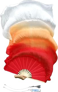 59" (150 cm) Pairs Spinning Worship Praise Fan Pois, Adjustable Colorful Belly Dance Silk Fan Veil