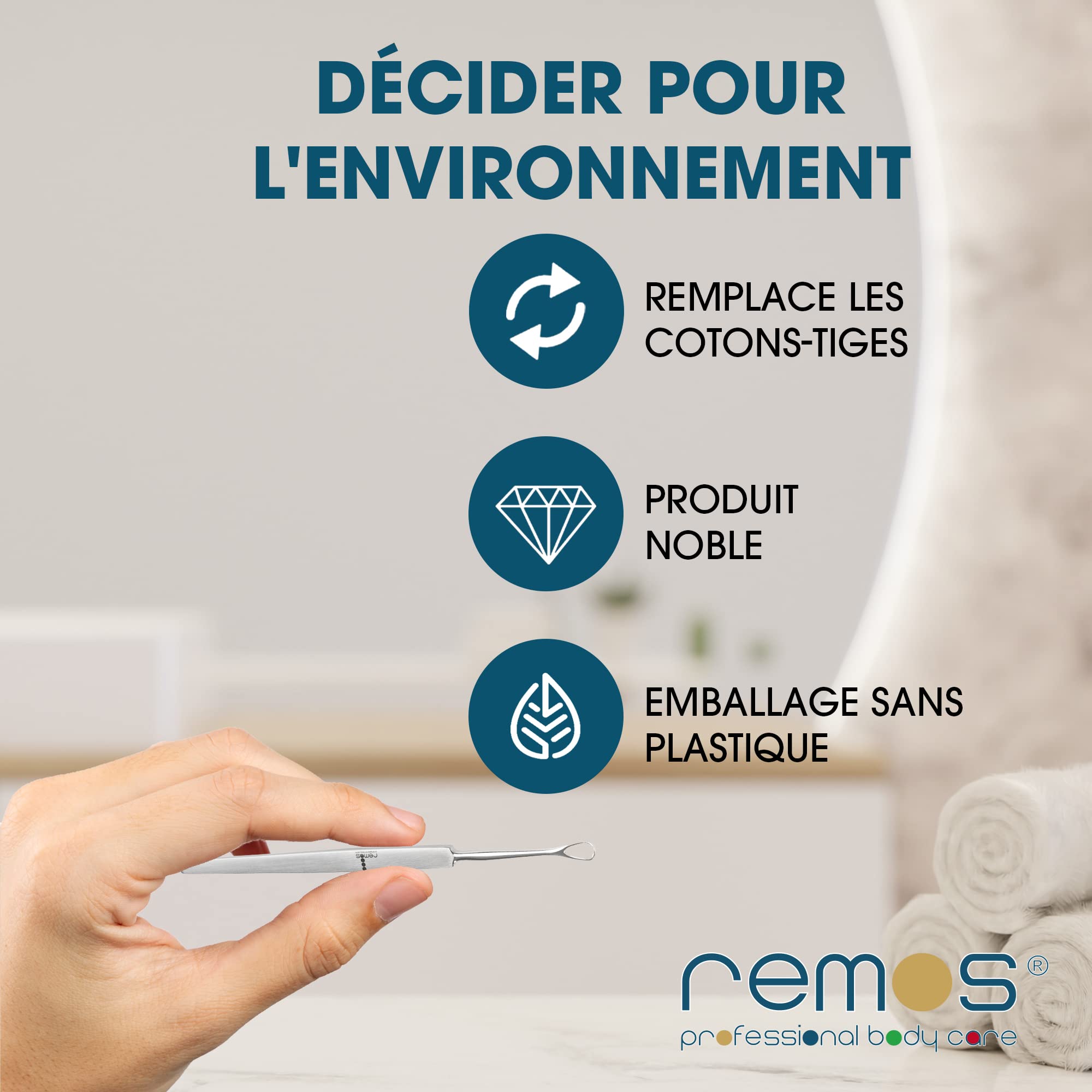 REMOS Cure-oreilles en acier inoxydable pour enlever le cérumen 14 cm satin