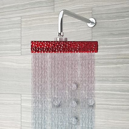 SAAVI 8-inch Torrent Overhead Shower (Without Arm), Rain Shower for Bathroom Head Square | Soft Corner (ABS/Red)