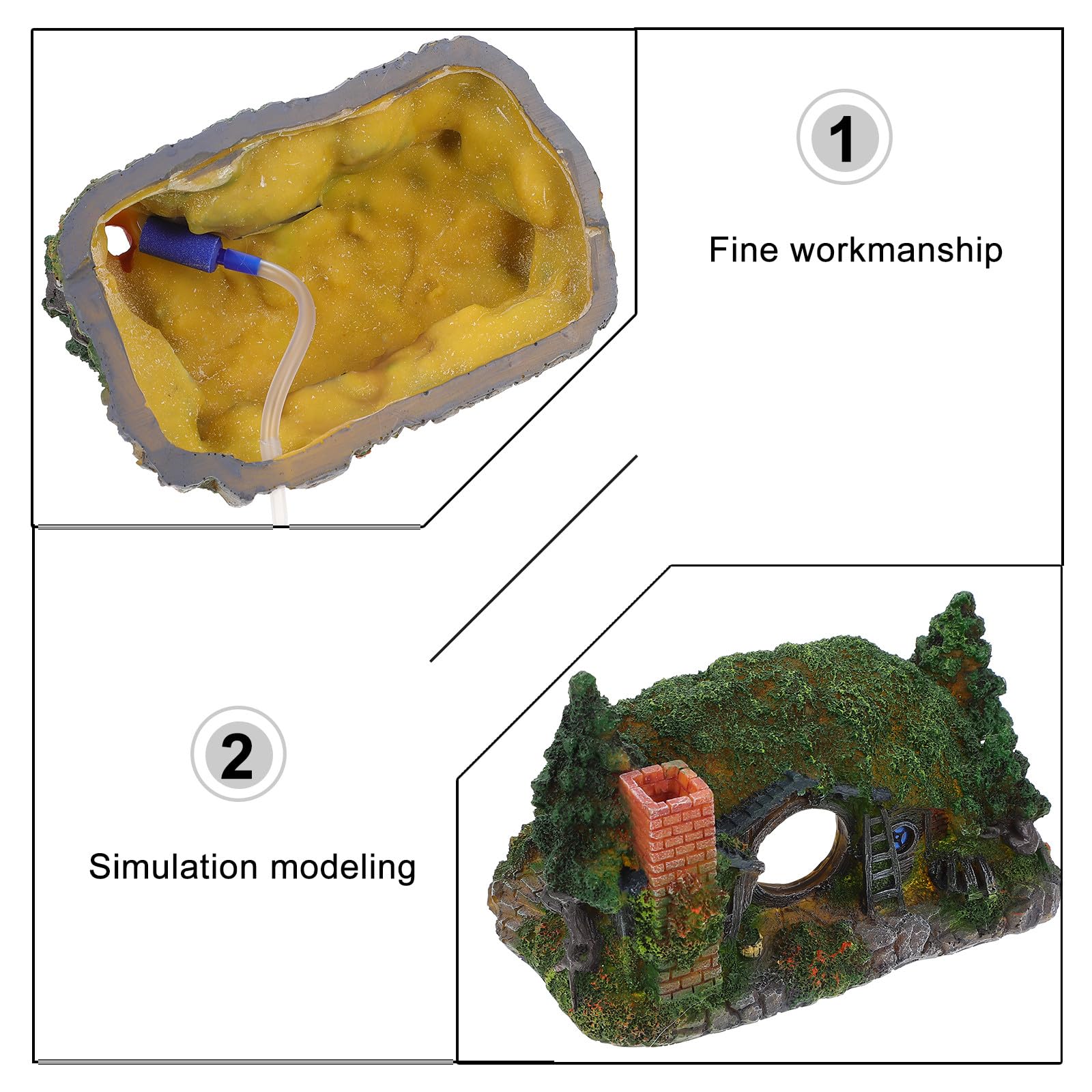 Decorazione Paesaggistica per Acquari Hobbit Casa in Resina Piccola, Ornamento Grotta Castello per Serbatoio d'Acqua, Sicura per Pesci e Adatta a Scenari Acquario