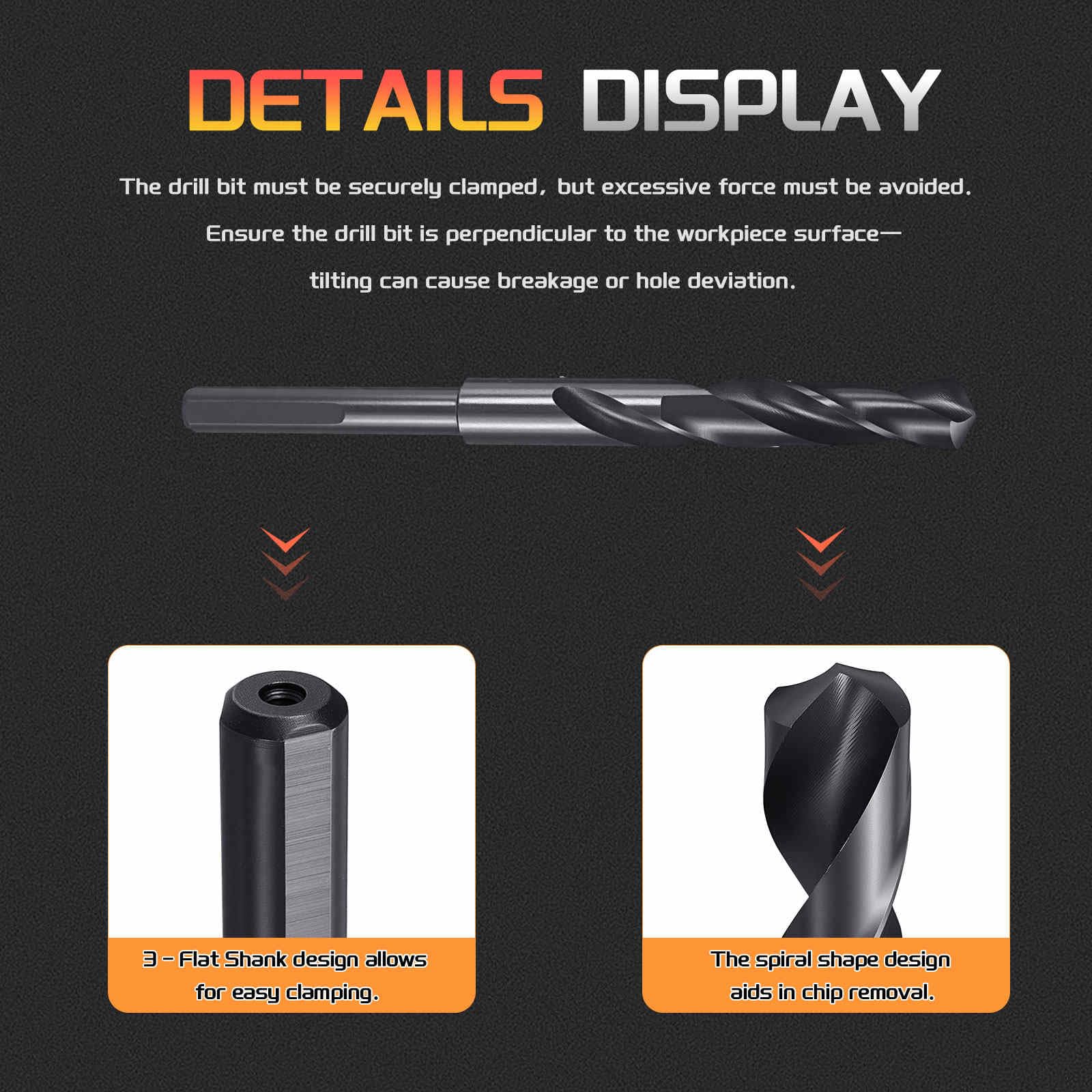 CoCud Drill Bit, 33/64" Cutting Diameter (13.1mm), 3/8" Reduced Shank 3-Flat 4341 HSS Nitriding Black 118° Cutting Angle Bits - Image 3
