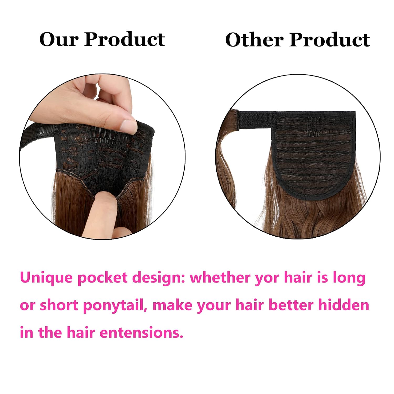 XBwig 18" 22" Wavy Straight Ponytail Extensions Unique Pocket in Hairpiece Wrap Around Long Hair Extensions for Women Girl Black Brown Blonde