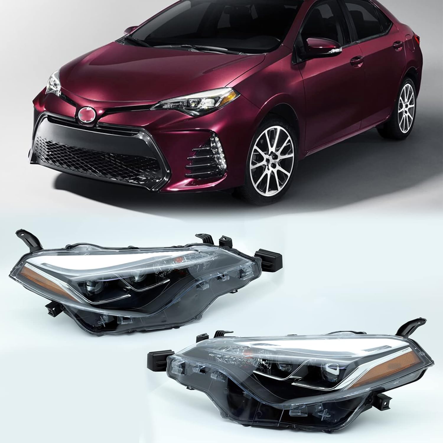 Amazon.com: PENSUN Headlights Set For 2017 2018 2019 Toyota Corolla SE ...