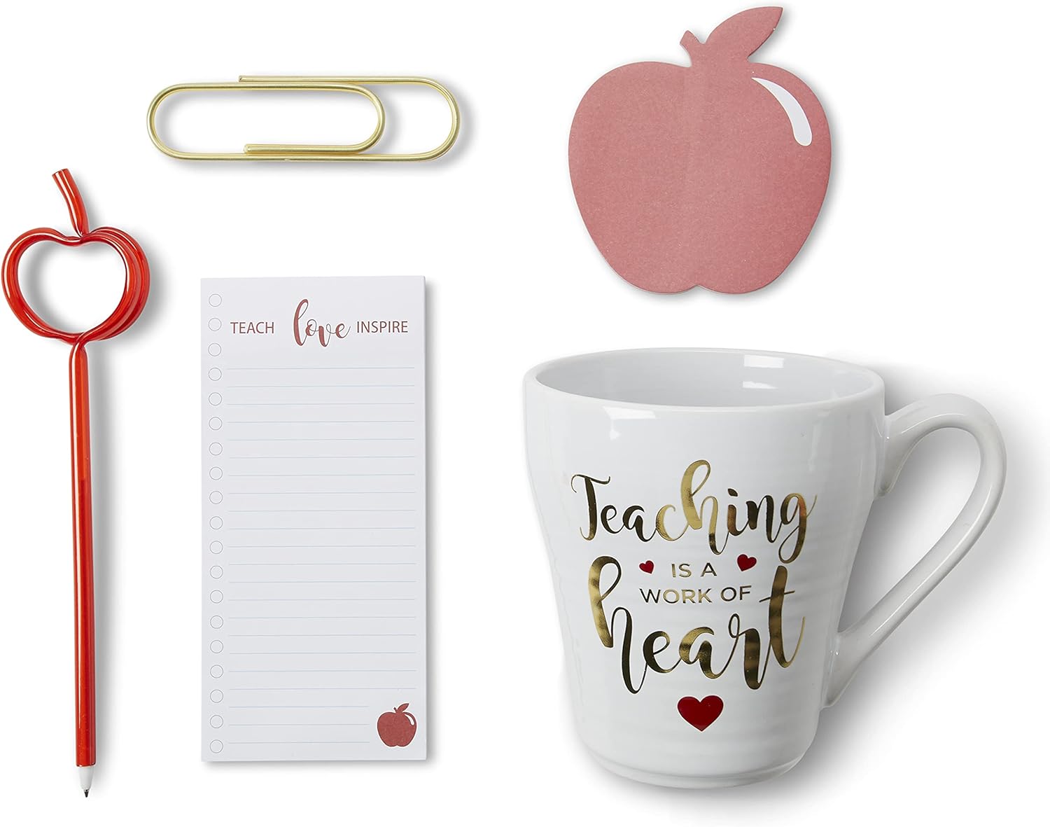 VOTUM Teacher Appreciation Gift for Women or Men - Bundle Includes Mug, Writing Pad, Apple-Shaped Pen and Sticky Notes, Jumbo Gold Paper Clip - Heart Coffee Cup - Teacher Appreciation Week Thank You - Image 2