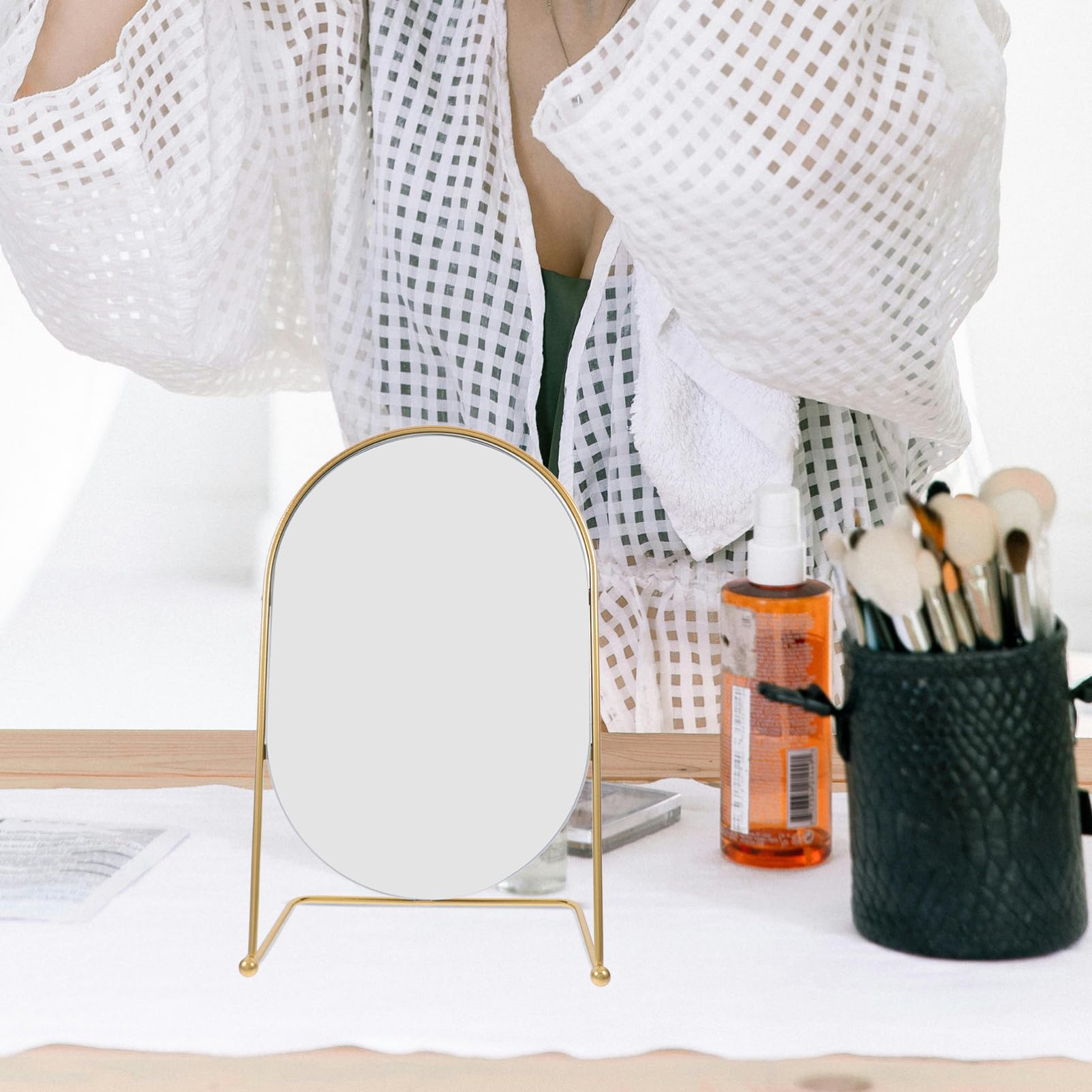 Ipetboom Table Desk Vanity Makeup Mirror 13 Inch Portable Mirror with Stand Tavel Make Up Mirror for Bathroom Shower Shaving Bedroom Golden