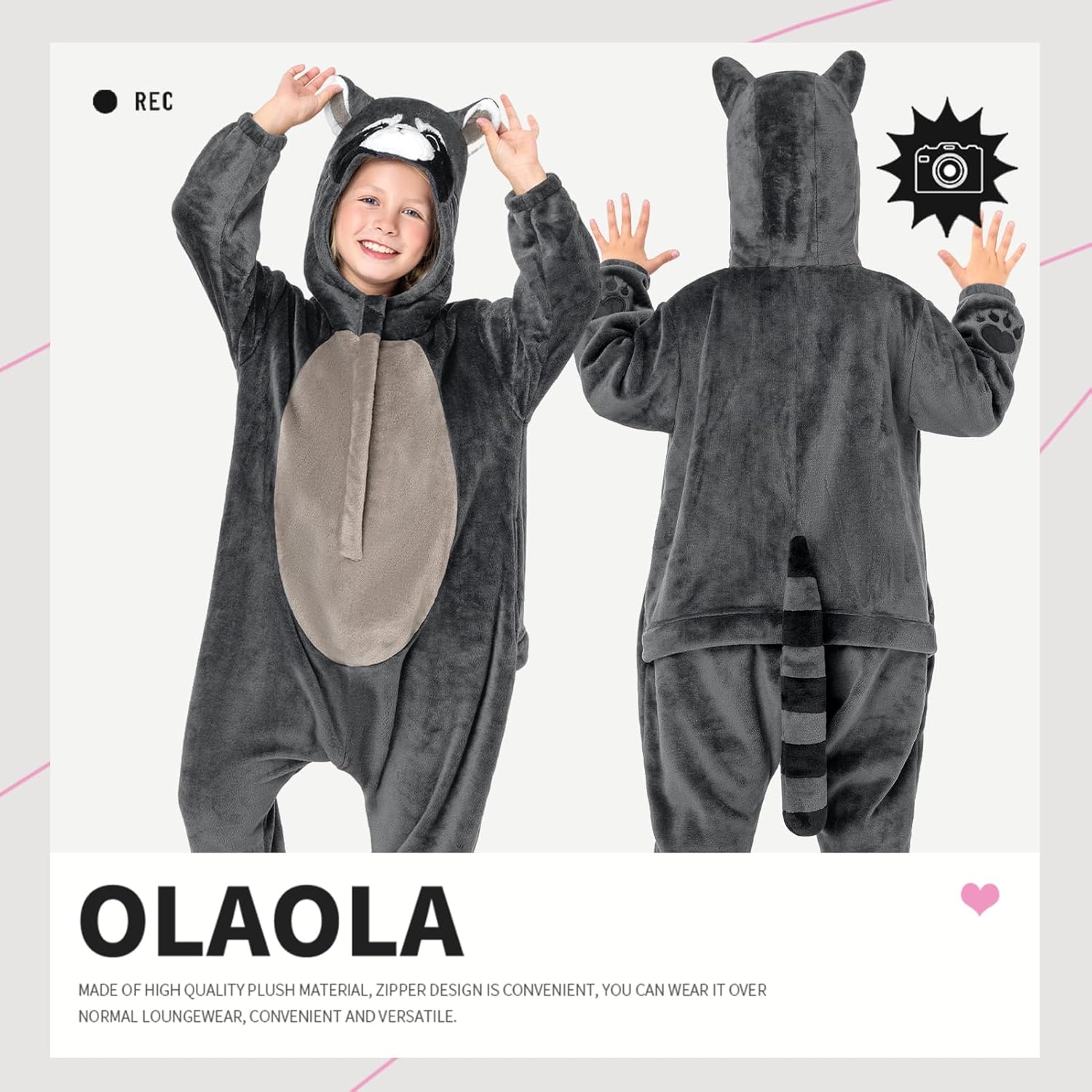 OLAOLA Kids Animal Onesie, Unisex Onesies, Plush Cosplay Pajamas for Girls Boys, One-Piece Sleepwear Halloween Costume - Image 2