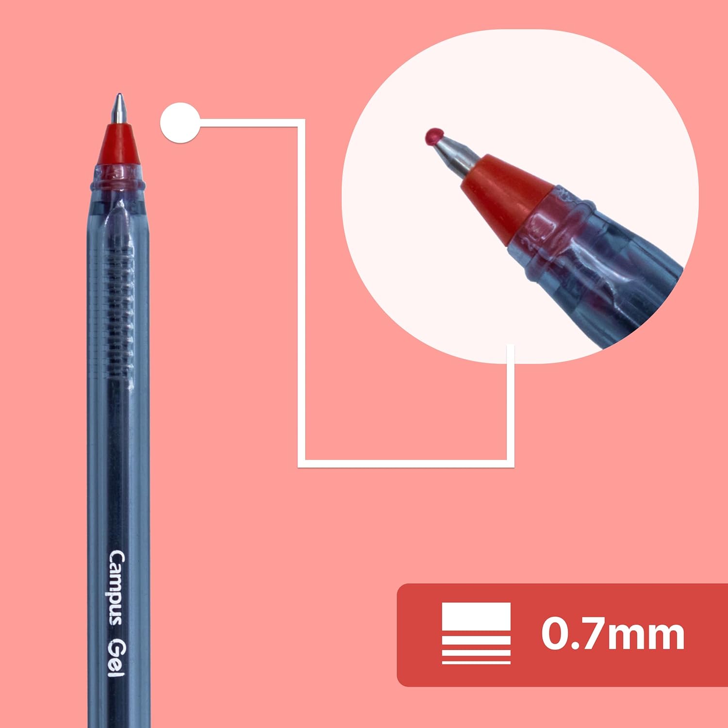 Campus Pack of 50 Gel Pens, Gel Pens with 0.7 mm Line, Gel Ink, Hooded Pen for Office and School Supplies (Red)