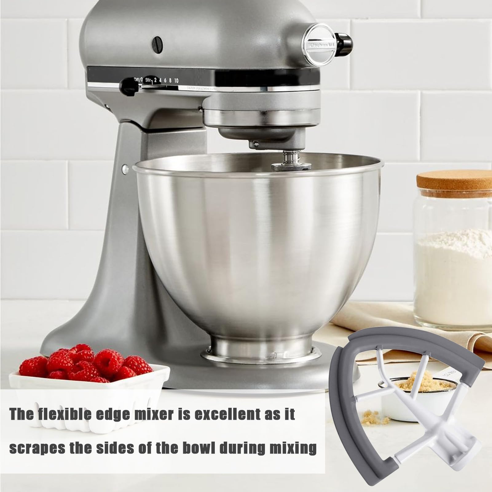Flex Edge Battitore Per Mixer Inclinabile - Adatto A Ciotole 4.5-5L, Bordi In Silicone Bianco - 2