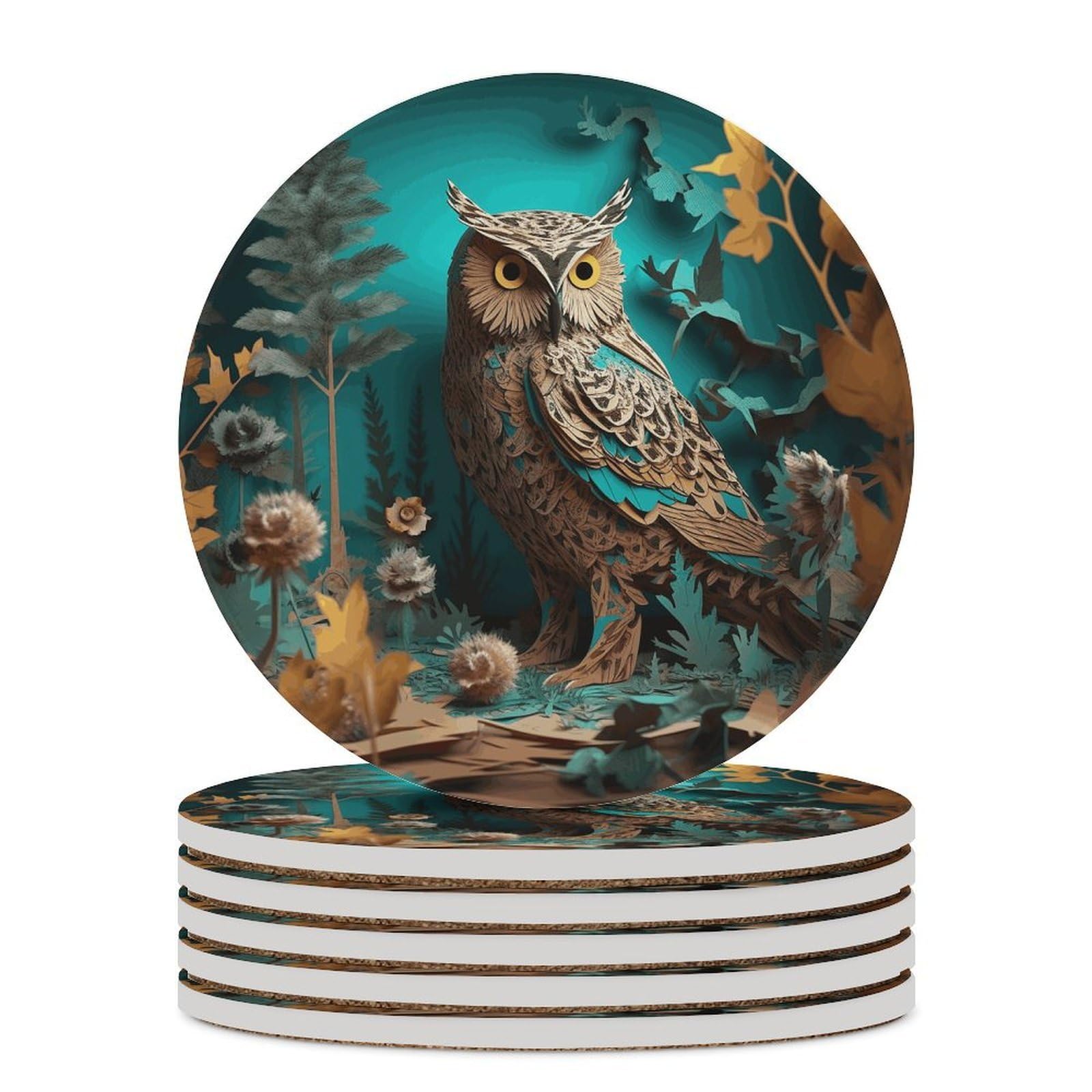 Owl Coaster with Cork Base Drink Coasters for Coffee Table Decor Modern Cup Coasters with Non-Slip & Heat-Resistant Cute Ceramic Table Coaster for Home Dining