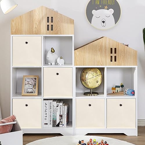 Vista 5 de Cubos de tela de almacenamiento, cubos de almacenamiento plegables de tela de 11 pulgadas, cestas organizadoras con asas para estantes, armario