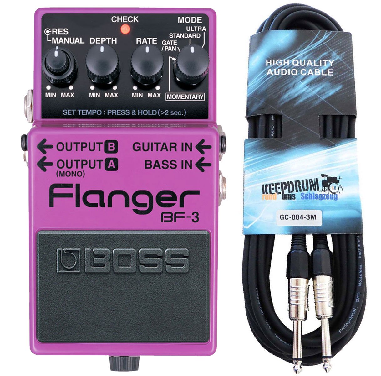 Boss BF-3 Flanger + keepdrum Gitarren-Kabel 3m