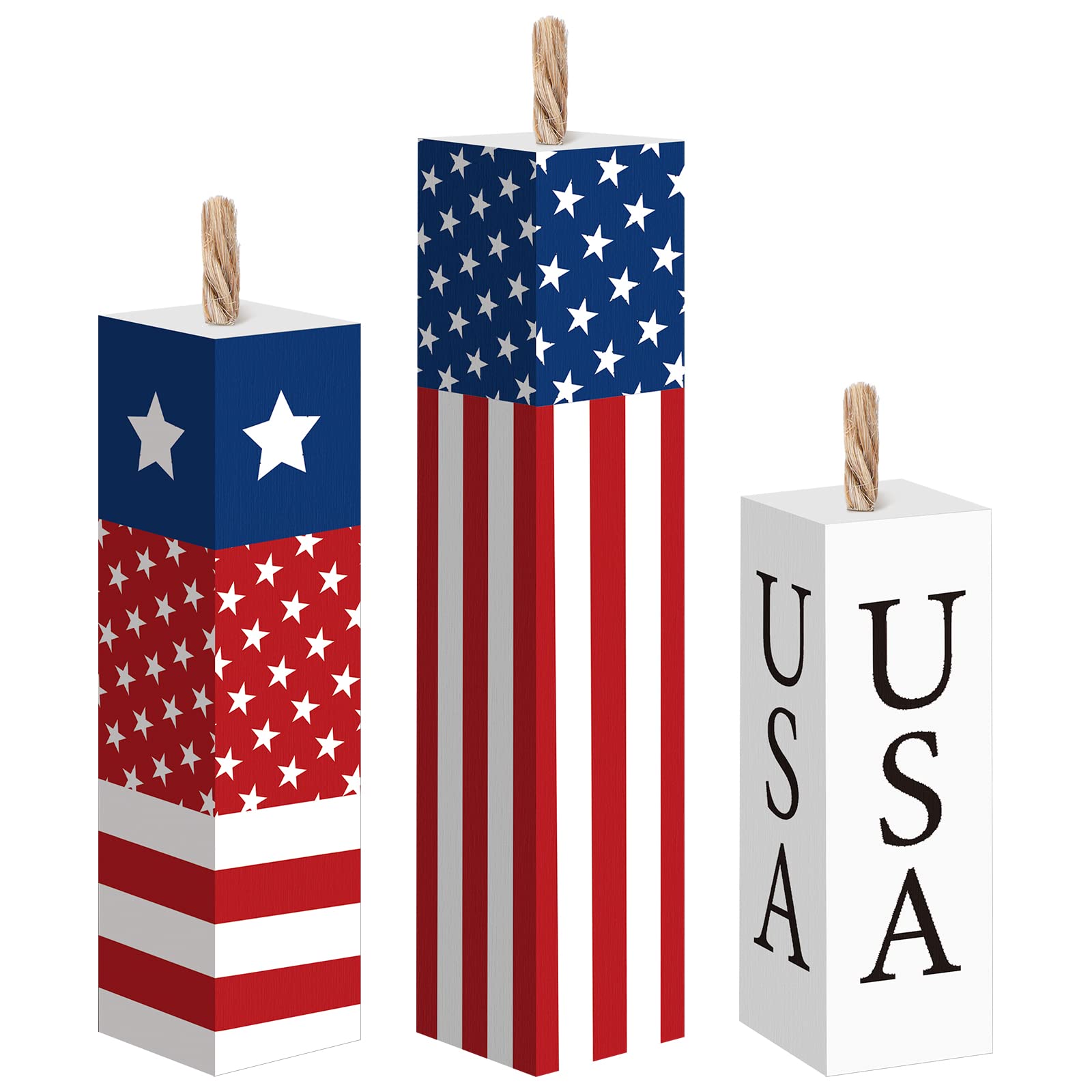 Amyhill 3 Pcs 4th of July Wooden Patriotic Table Centerpieces