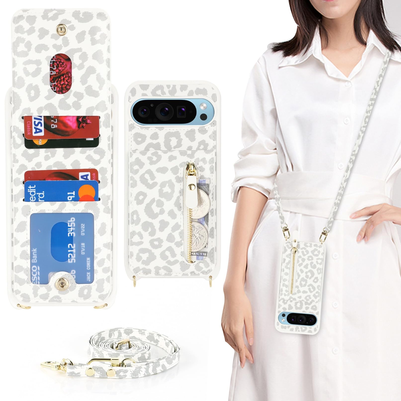 Jaorty Compatible with Google Pixel 9 Pro XL Case for Women with Card Holder 6.8",Pixel 9 Pro XL Phone Case with Strap, Crossbody Lanyard Cases with