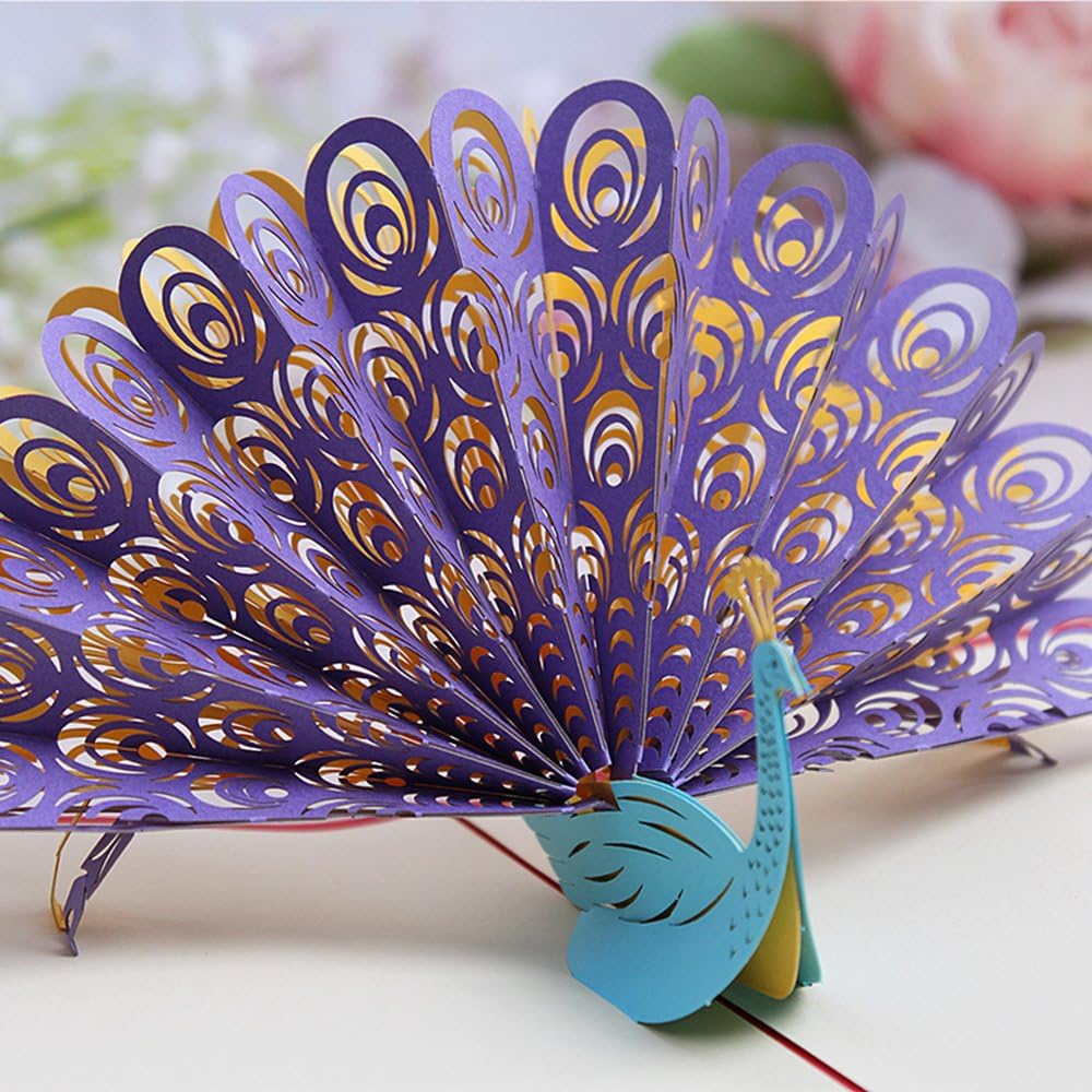 ZoCr Peacock Birthday Cards,Laser Cut Handmade 3D Cards Greeting Cards Papercraft (Pruple)