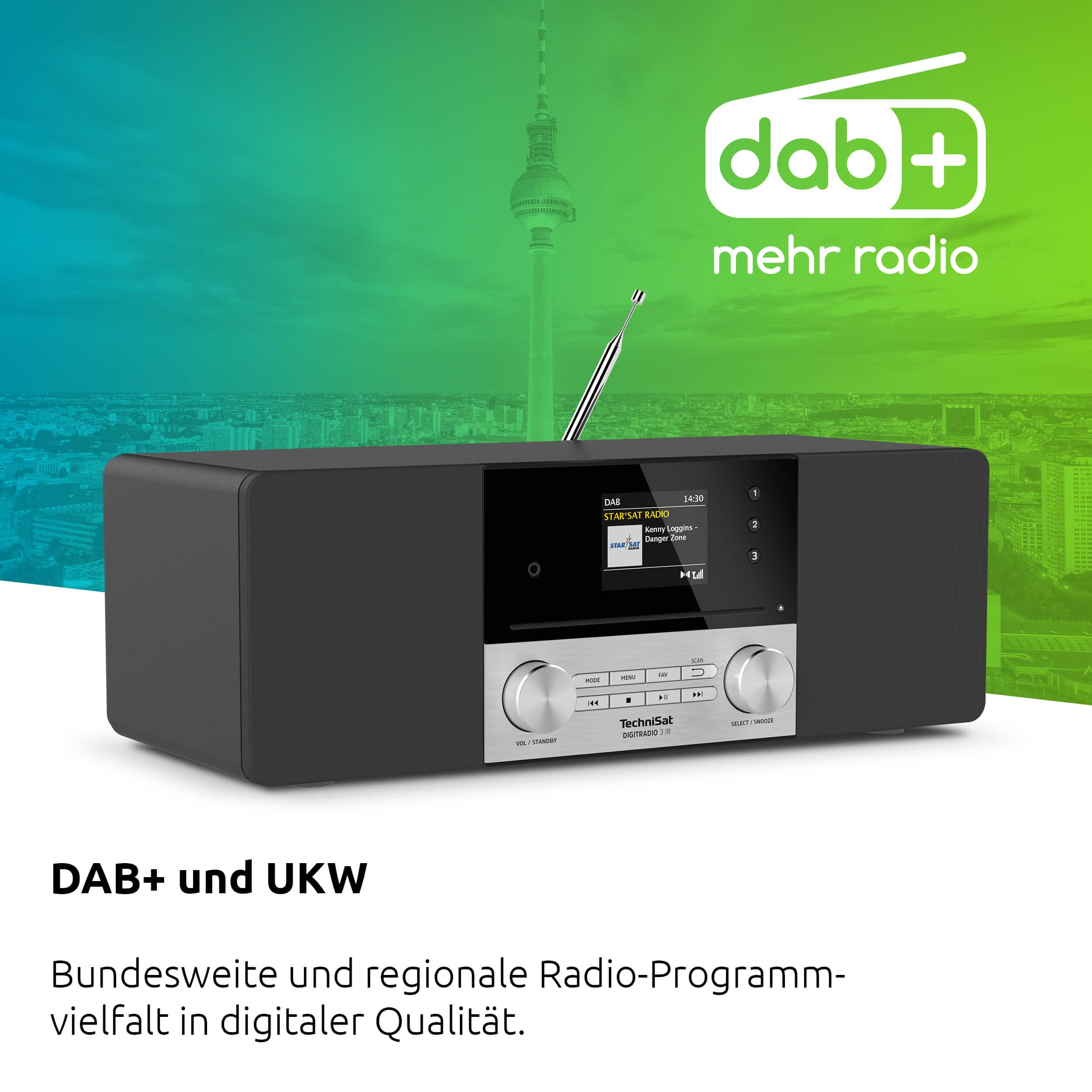 TechniSat DIGITRADIO 3 IR - Stereo DAB Radio Kompaktanlage (DAB+, UKW, CD-Player, Bluetooth, Internetradio, USB, Kopfhöreranschluss, AUX-Eingang, Radiowecker, 20 Watt RMS) schwarz