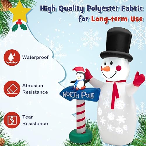 Miniatura 6 de Tangkula Muñeco de nieve inflable de Navidad de 6 pies, decoración de Navidad inflable con poste guía de pingüino, letrero de poste norte, muñeco de