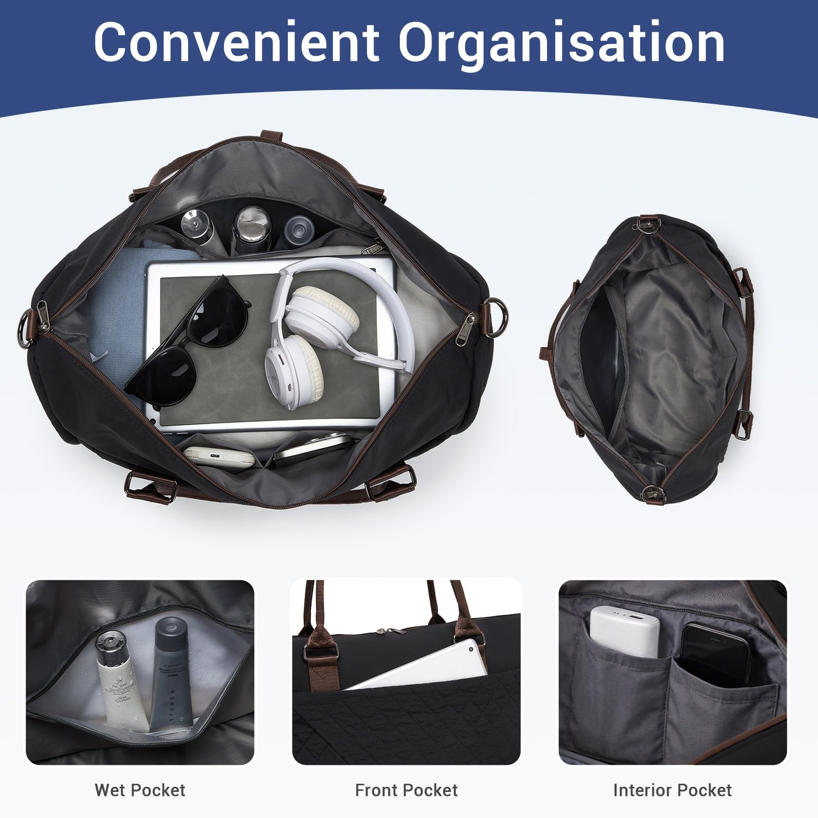 Miss Lulu para Ryanair Bolsa de Cabina 40x30x20 Puffer, Bolsa de Viaje Bajo Asiento, Duffel de 24L, Equipaje de Mano, Bolsa de Fin de Semana para Mujeres y Hombres — view 3