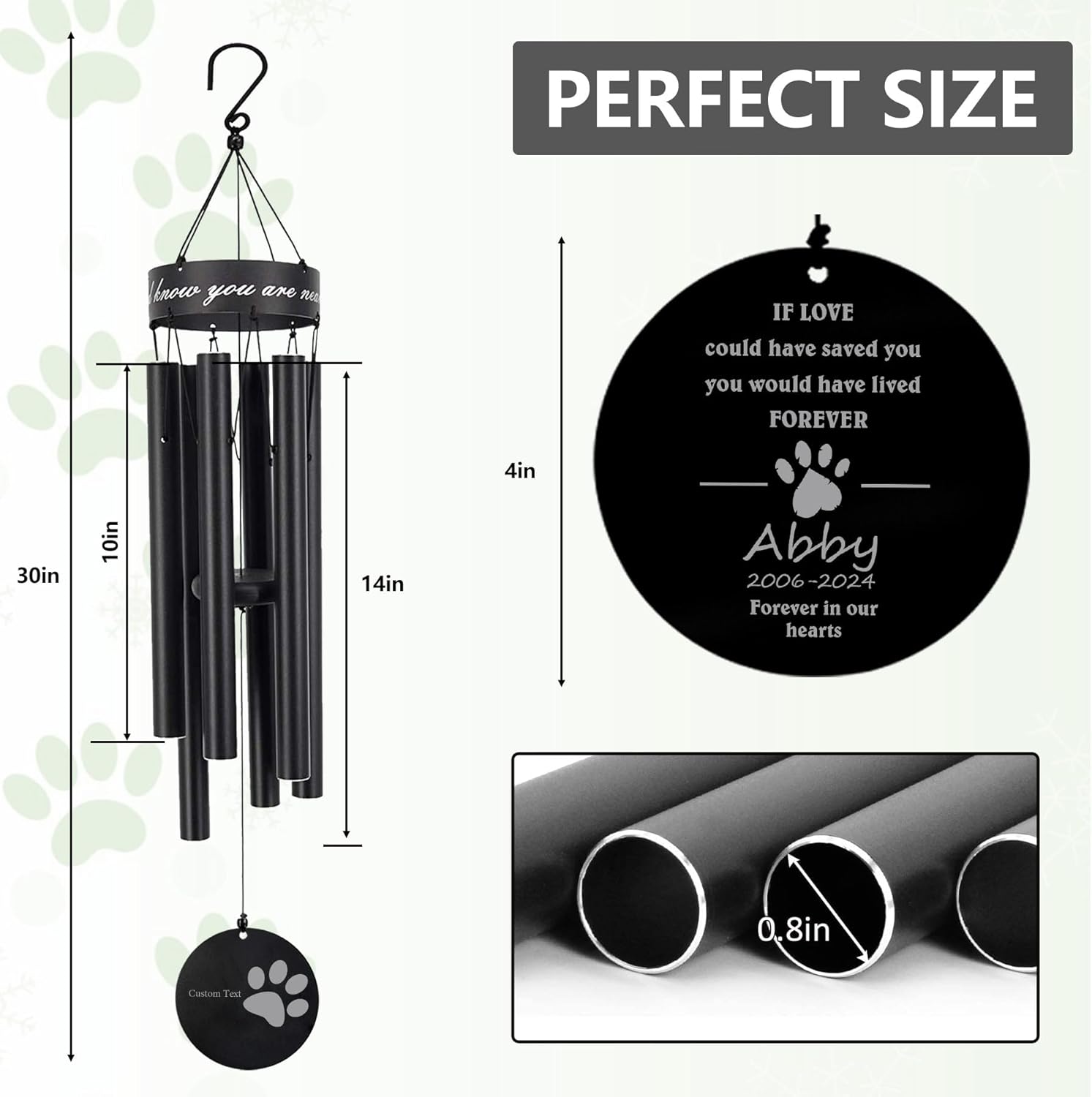 ASTARIN Pet Personalized Name 30" Wind Chimes, Produced in USA Memorial Gifts for Loss of Dog, Custom Remenbrance Gift in Memory, Sympathy Family Love Pet Dog Cat Gift for Son Daughter Friends