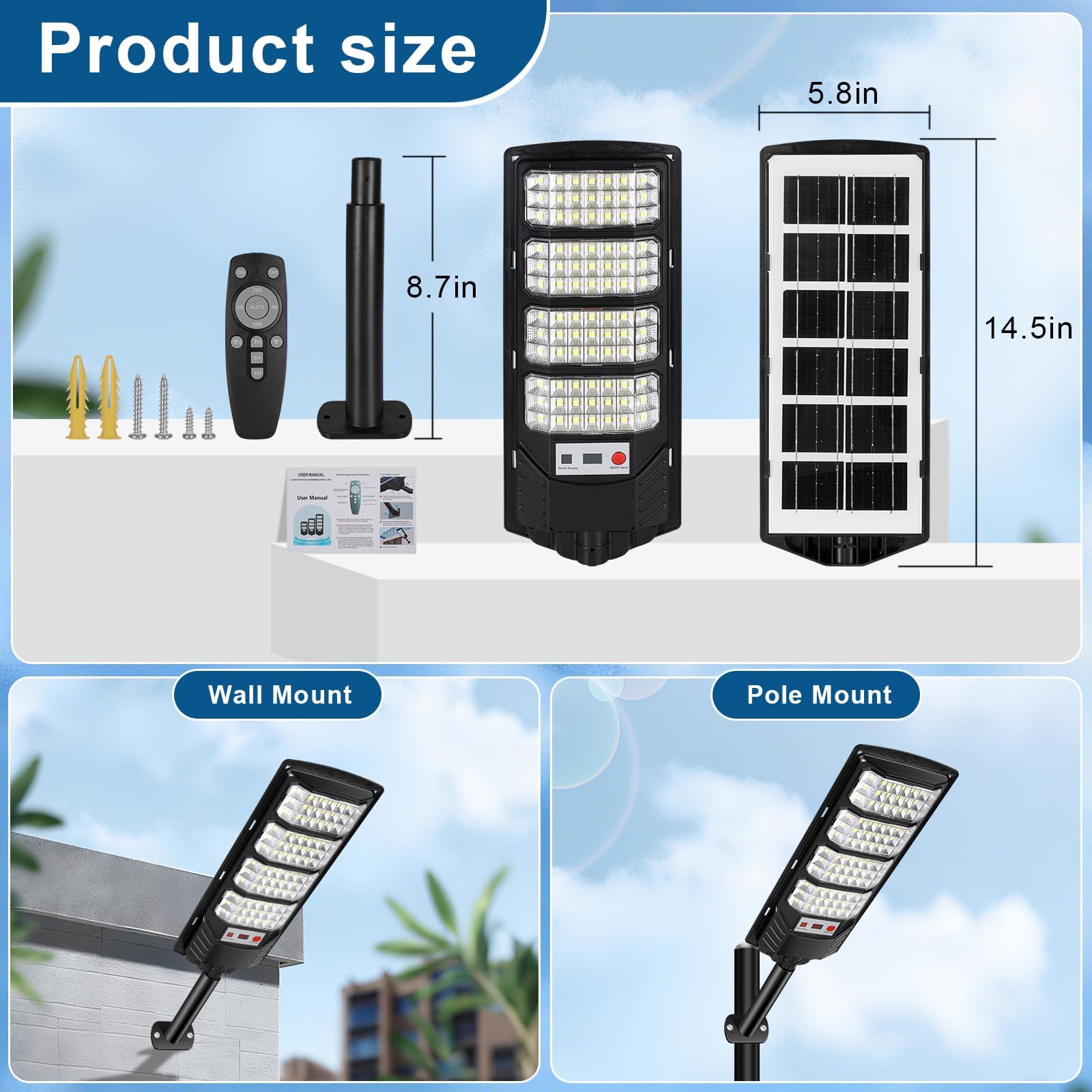 600W Lampione Solare Led Esterno 2 pezzi,3000K Lampioni da Giardino Esterno Solari con Sensore di Movimento,IP66 Impermeabile Faretto Stradale per Garage Strada