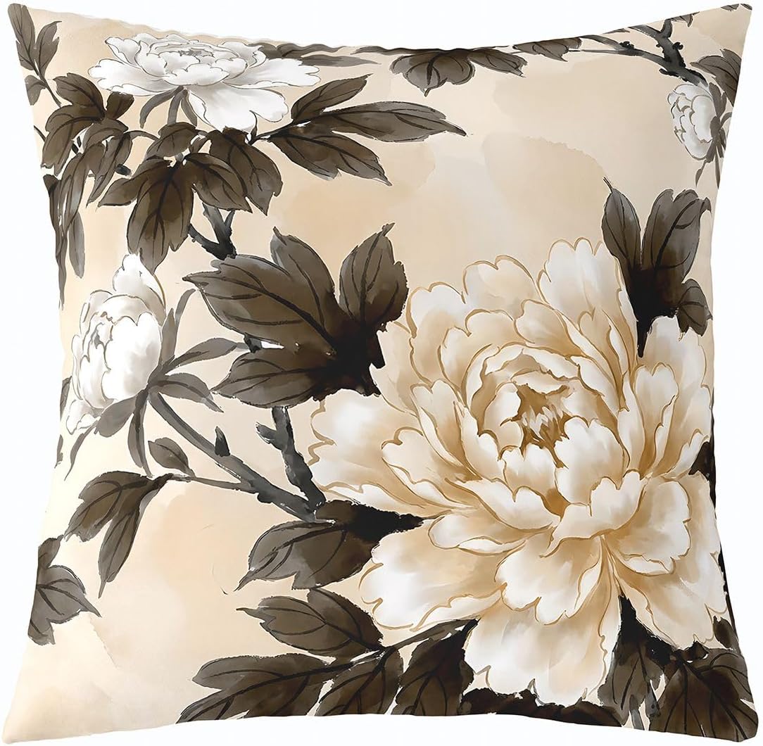 Loussiesd Flower Throw Pillow Covers 1 Pcs Farmhouse Floral Decorative Pillowcase Yellow Cushion Covers for Sofa Couch Bed Cushion Case Home Decor 40x40cm