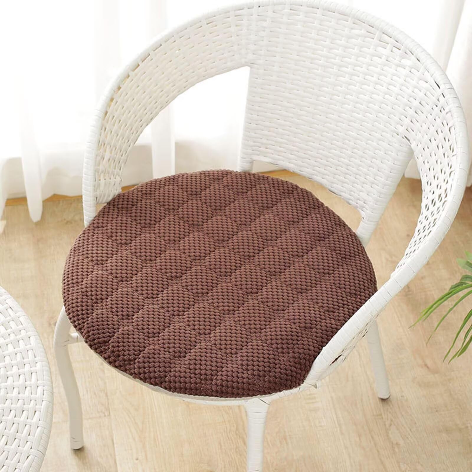 35cm Round Chair Cushions Set of 2, Coffee Corduroy Seat Cushions with Zip, Washable Non-Slip Desk Chair Pads, Soft Foam Seat Pads for Dining Chairs, Kitchen, Office