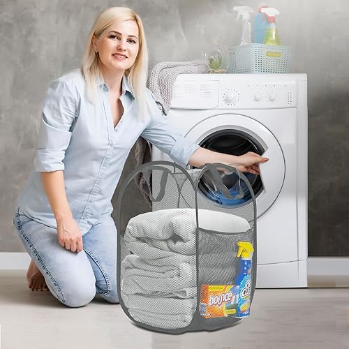 Miniatura 7 de Cesta de malla de alta resistencia para ropa sucia, artículos esenciales para el hogar y la universidad, color azul marino (14 x 14 x 24 pulgadas)