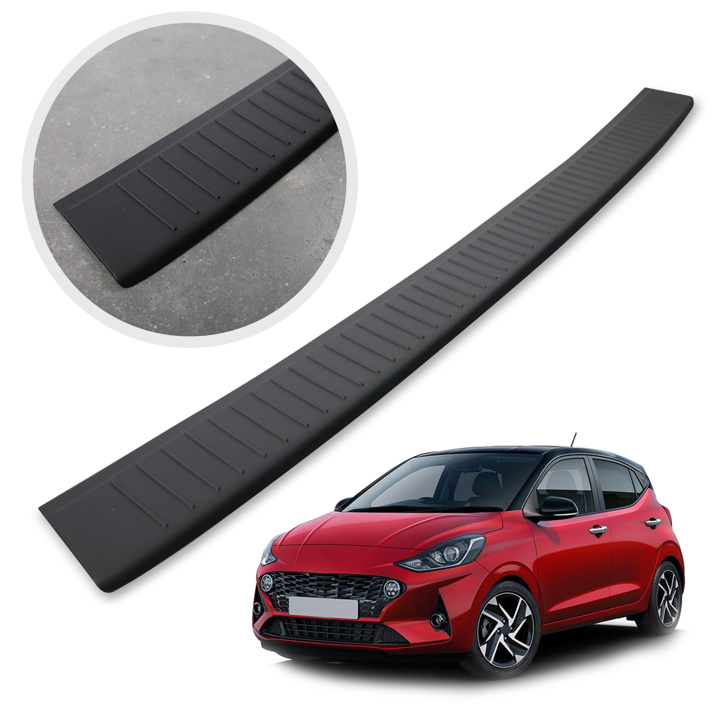 CHROMEMASTER | Ladekantenschutz Stoßstangenschutz | Kompatibel mit Hyundai i10 2020- ; Kunststoff Matt-schwarz; Unsere Lackschutzleiste Sichert den Heckstoßfänger vor Kratzern Und Beschädigung ab