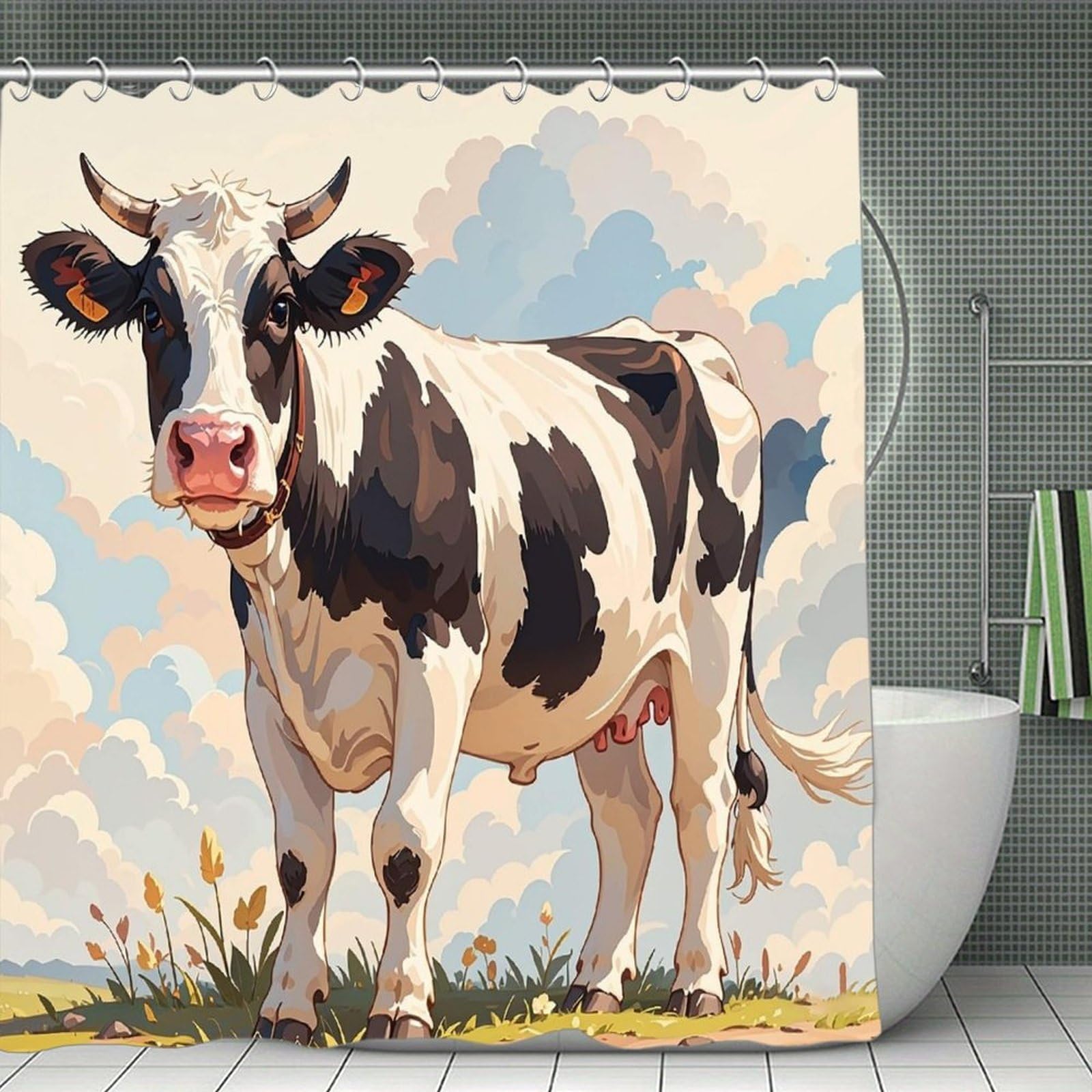 FekiLoot Dairy Cow Shower Curtain Minimalist Thick Bathroom Curtain Washable Modern Bathroom Shower Curtain Heavy Duty Waterproof Cloth Bath Curtain with Hooks 70.8"x70.8"