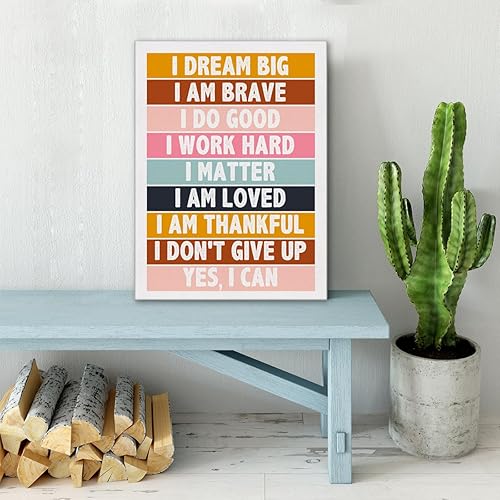 Miniatura 5 de Lienzo decorativo para pared con texto en inglés "Affirmation Kids Affirmation", póster enmarcado con texto en inglés "Positive I Dream Big" para
