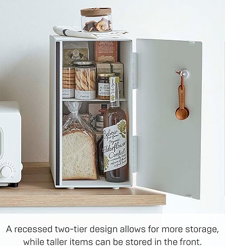 Miniatura 4 de YAMAZAKI Home Tosca - Recipiente para pan de metal, ahorro de almacenamiento delgado para mostrador, vertical, acero + madera, blanco