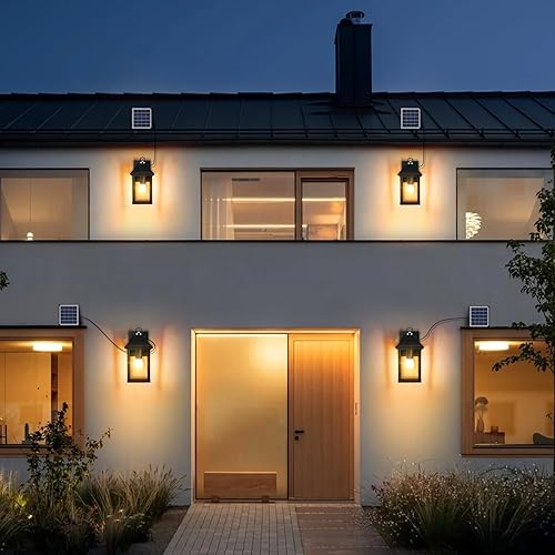 Miniatura 9 de Luces de porche al aire libre, sensor de movimiento del atardecer al amanecer, farol solar de pared, panel separado y batería reemplazable,