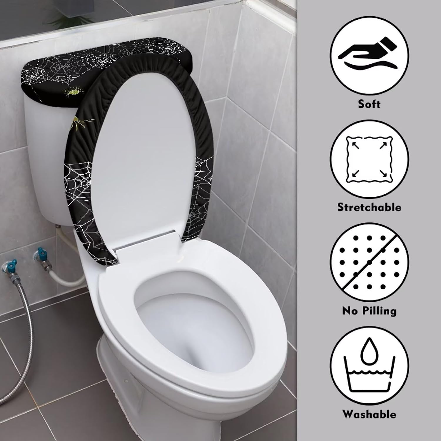 Toilet Seat Covers for Bathroom Black Spider Web Toilet Lid Cover and Tank Lid Cover 2Pcs Fits Most Size Toilet Tanks & Lids Halloween Decoration