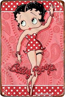 Betty Boop Illutration Vintage Metal Sign Tin Sign Retro Metal Plaque Poster Wall Art Decor for Home Kitchen Garage Bar Pub Gift 12 X 8 Inches