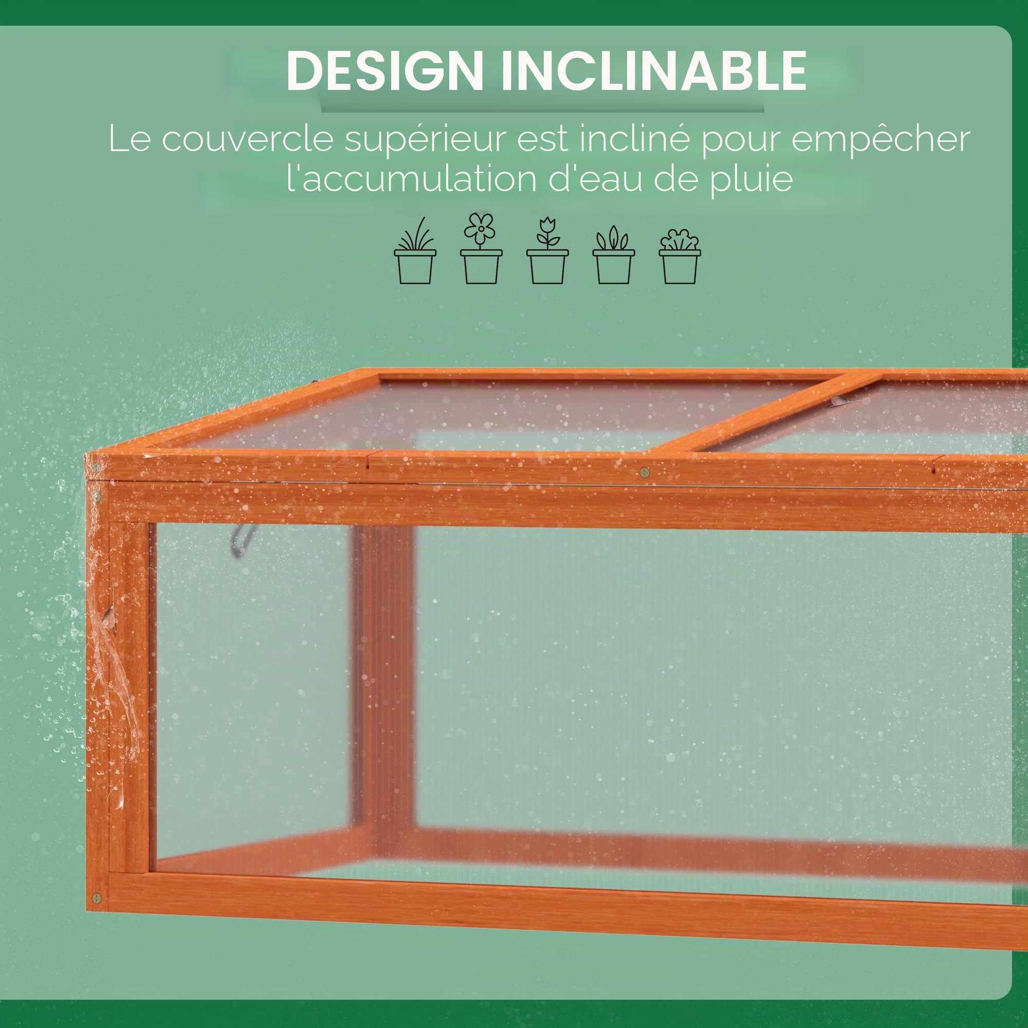 Outsunny Jardinière prématurée avec couvercle en bois et polycarbonate résistant aux intempéries Orange 90 x 46 x 40 cm