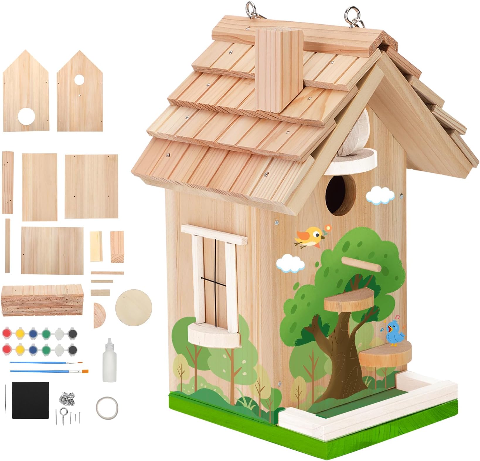 DIY Bird House Kit – Build Your Own Bird House, Natural Cedar Wood Craft Kit for Adults & Kids Ages 8-12, Pre-Drilled Easy Assembly, Eco-Friendly Birdhouse Kit (11.6x6.5x5.5in)