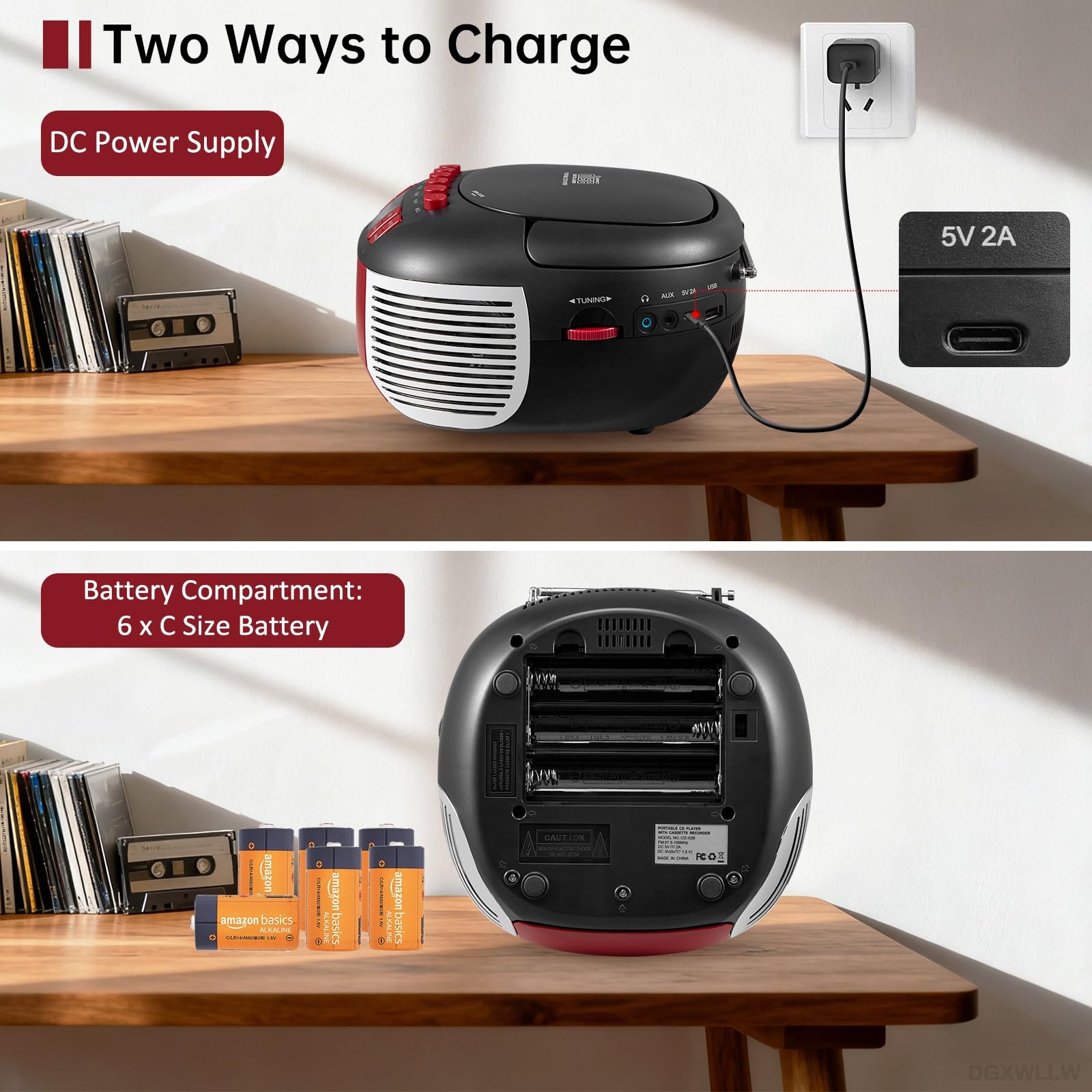 Boombox odtwarzacz kasetowy CD z radiem AM FM, Bluetooth, odtwarzanie płyt CD, pilot zdalnego sterowania, port USB, wejście AUX i gniazdo słuchawkowe, nagrywanie taśmowe, dźwięk stereo