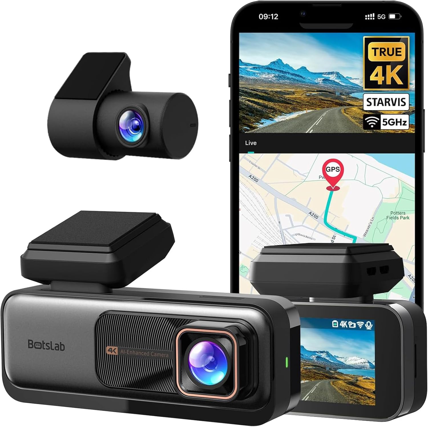 4K Dash Cam Front and Rear, 170° Ultra Wide Dashcam with ADAS, Night Vision, 24/7 Parking Mode, Sony STARVIS Sensor, WDR, Free 64GB SD Card, 5G/2.4G WiFi, Built-in GPS, Loop Recording