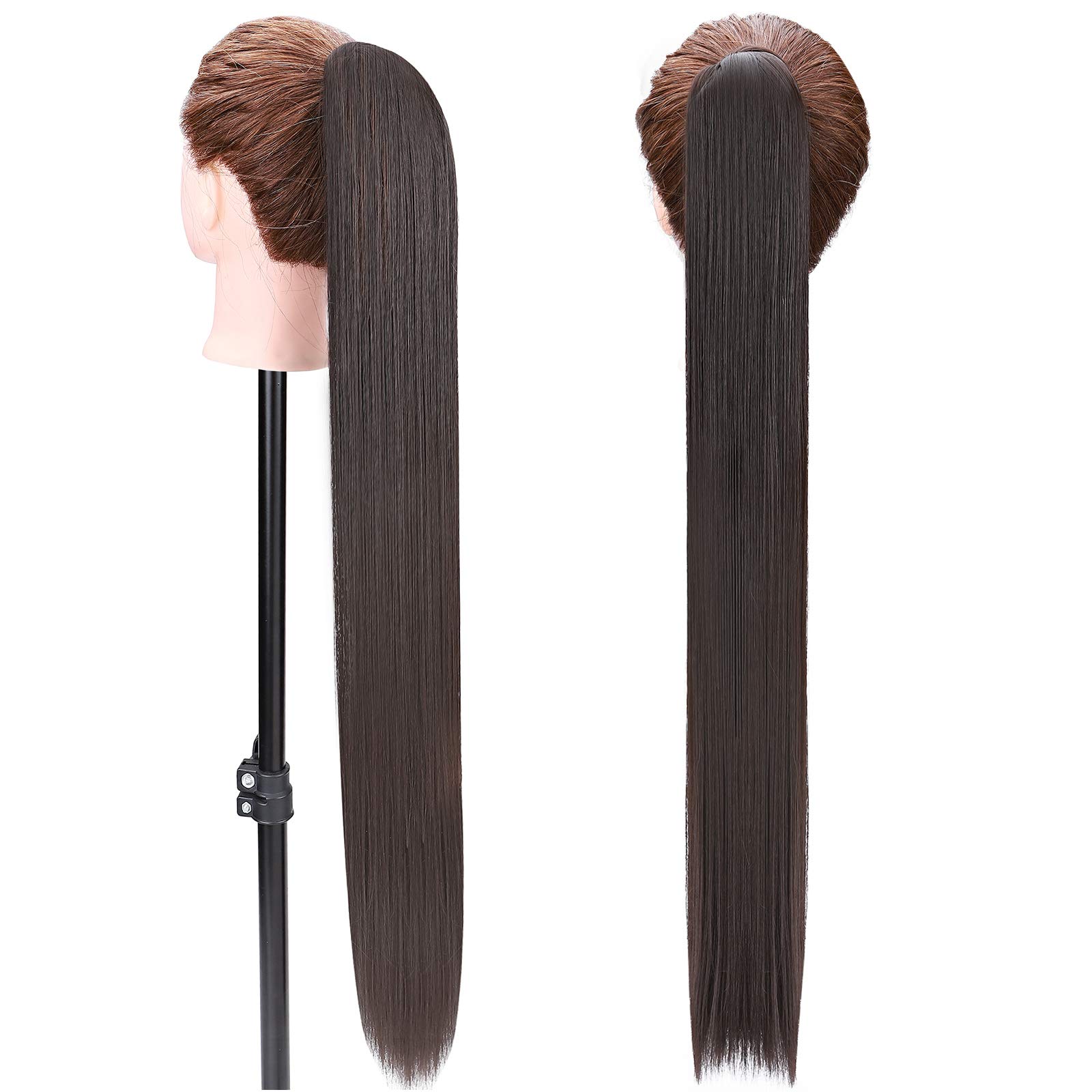 32"(81cm) SEGO Coleta Postiza Larga Pelo Sintético Se Ve Natural [Castaño Oscuro] Extensiones de Cabello Clip Cola Lisa Ponytail Extension (140g) — view 3