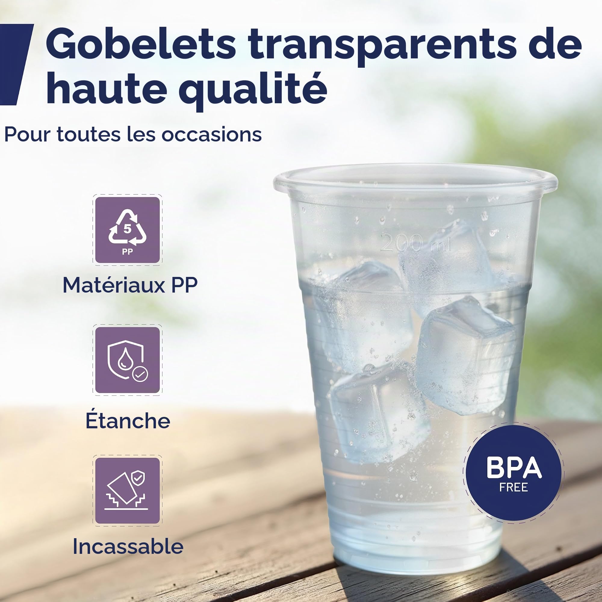 Inoverse Lot de 1000 gobelets en plastique de 0,4 l – Transparents – Gobelets à bière, gobelets en plastique, gobelets de fête, gobelets à eau, gobelets Slush