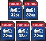 INDMEM SD Card 32GB (5 Pack) - SDHC Flash Memory Card UHS-I U1 Class 10 High-Speed Full HD Video Compatible with Digital Point-and-Shoot Cameras, HD Camcorders, DSLR and PC