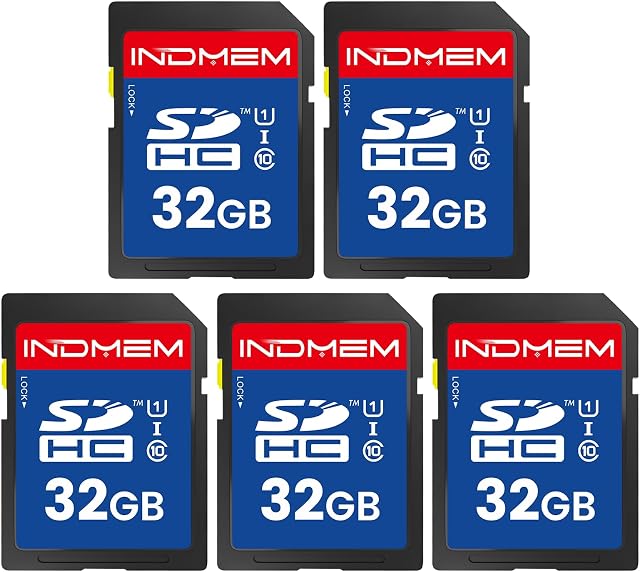INDMEM SD Card 32GB (5 Pack) - SDHC Flash Memory Card UHS-I U1 Class 10 High-Speed Full HD Video Compatible with Digital Point-and-Shoot Cameras, HD Camcorders, DSLR and PC
