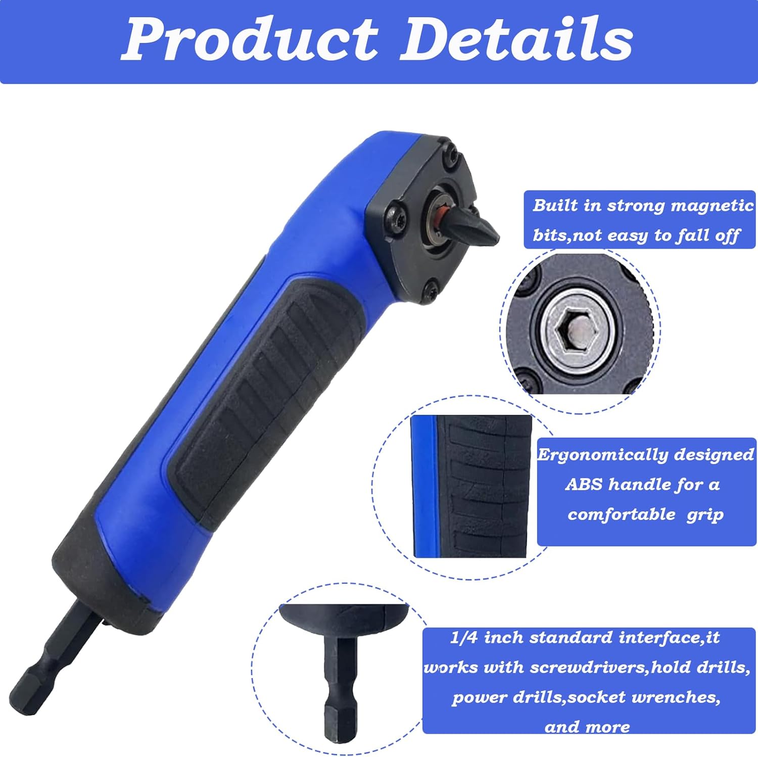 Right Angle Drill Attachment,90 Degree Drill Adapter Electric Screwdriver Repair Tool Right Angle Attachment Extension Screwdriver Socket Holder Drill Bit Corner Adapter(blue)