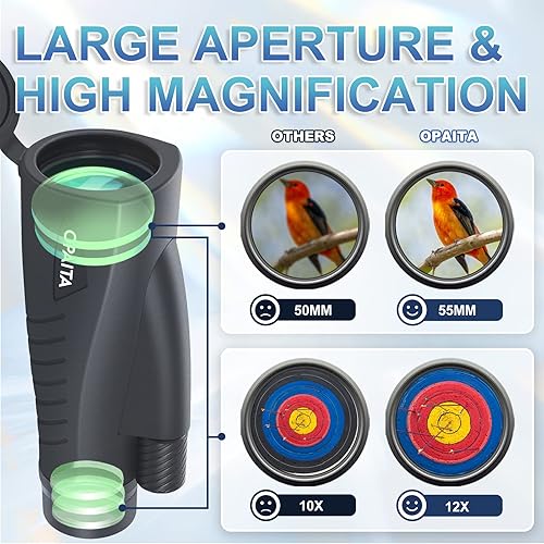 Miniatura 2 de Opaita Telescopio monocular de 12 x 55 para adultos telescopio monocular de alta potencia con bolsa de transporte correa de mano monoculares de